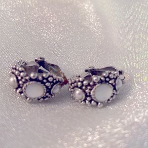 Ellen Kiam Hoop Clipon Earrings Silvertine and Pearl